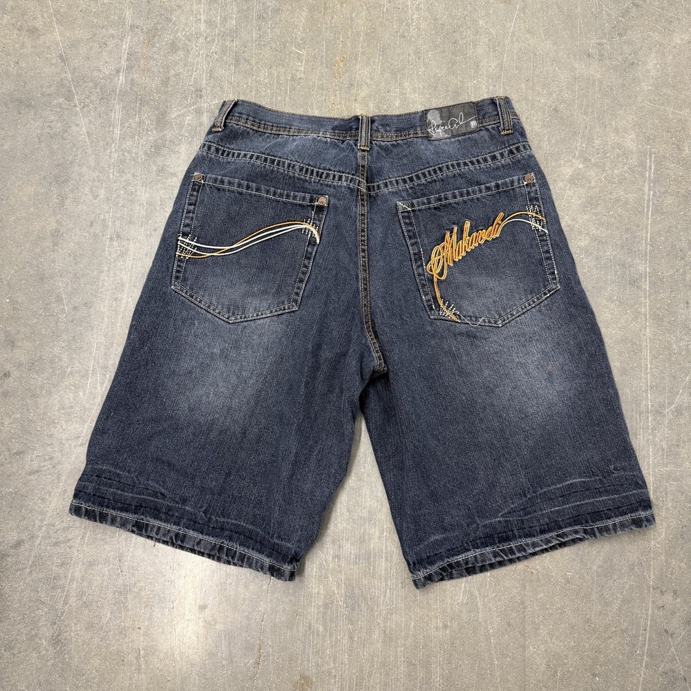 Vintage Makaveli Brand Tupac Mens 36 Jean Shorts Dark Wash Jorts Streetwear